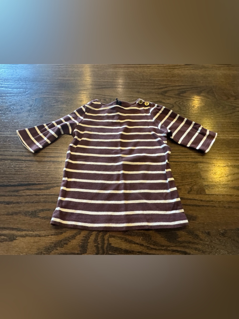 GAP Brown and white Striped Long Sleeve Tee with Shoulder Buttons
